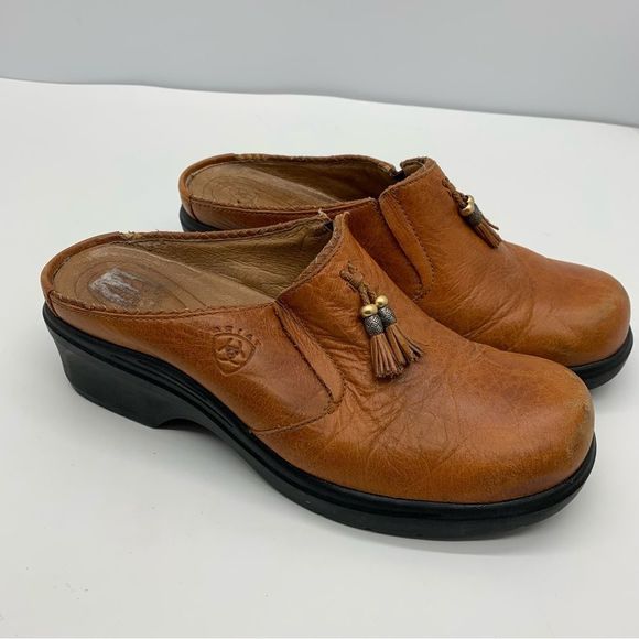 Ariat Tassel Clogs Womens 9 Brown Leather Mules Slip On Casual 93818 - Picture 4 of 9